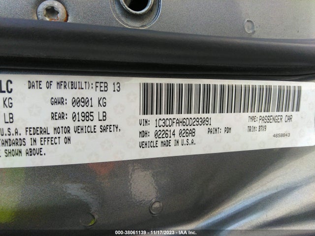 2013 DODGE DART SE AERO VIN: 1C3CDFAH6DD293091