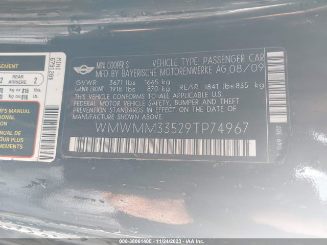 2009 MINI COOPER S CLUBMAN WMWMM33529TP74967 Photo 8