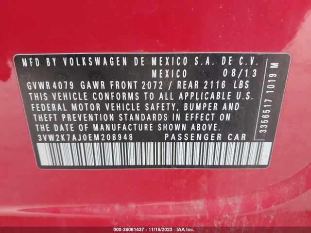 3VW2K7AJ0EM208948 Volkswagen Jetta 2.0l S
