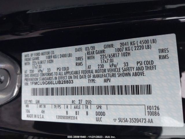 2020 FORD ESCAPE 1FMCU9G66LUB28803 Photo 8