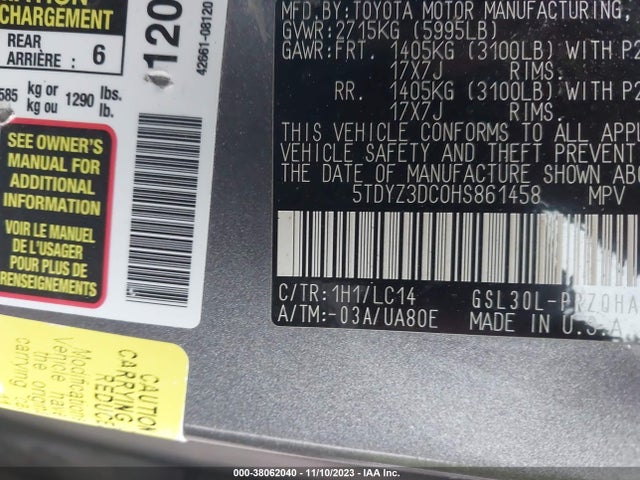 Toyota Sienna Xle 8 Passenger 2017 5TDYZ3DC0HS861458 Image 9