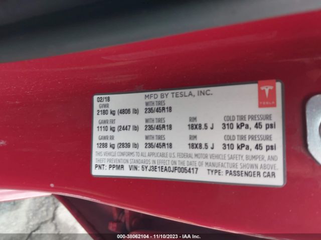 2018 TESLA MODEL 3 5YJ3E1EA0JF005417 Photo 8