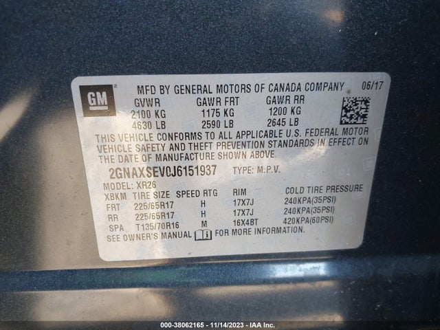 Chevrolet EQUINOX LT 2018 2GNAXSEV0J6151937 Image 9