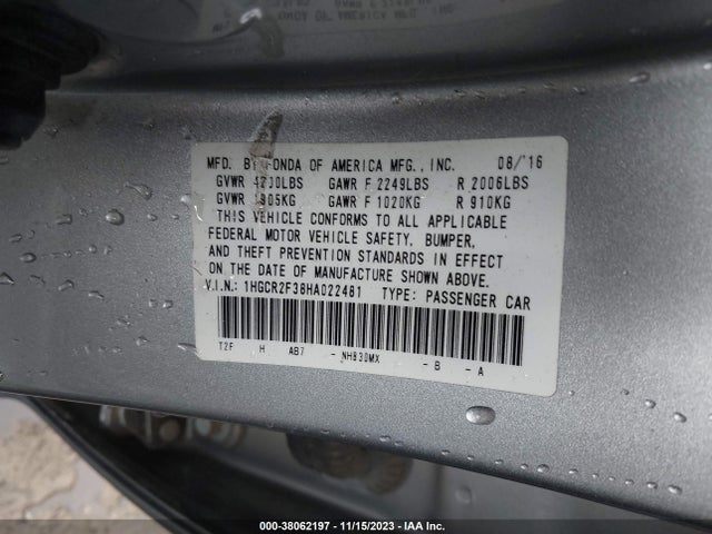 Honda ACCORD LX 2017 1HGCR2F38HA022481 Image 9