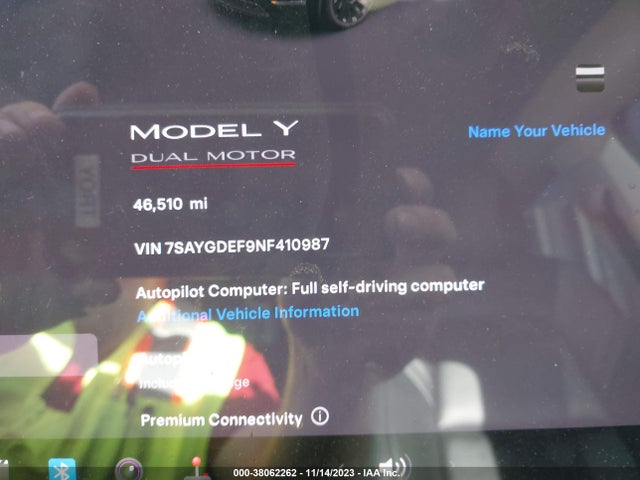 2022 TESLA MODEL Y PERFORMANCE DUAL MOTOR ALL-WHEEL DRIVE VIN: 7SAYGDEF9NF410987