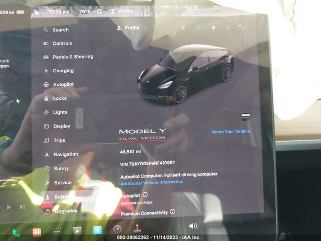 2022 TESLA MODEL Y PERFORMANCE DUAL MOTOR ALL-WHEEL DRIVE VIN: 7SAYGDEF9NF410987