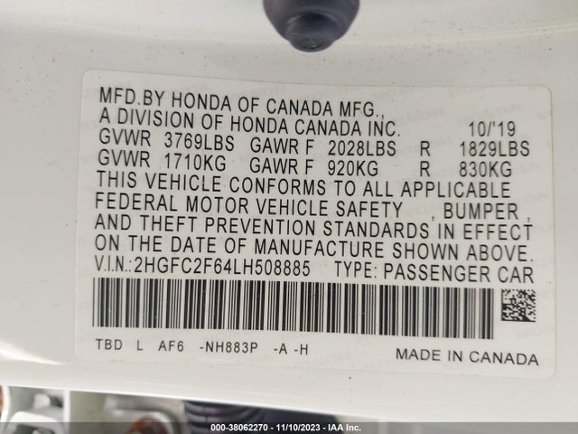 Honda Civic Lx 2020 2HGFC2F64LH508885 Image 9