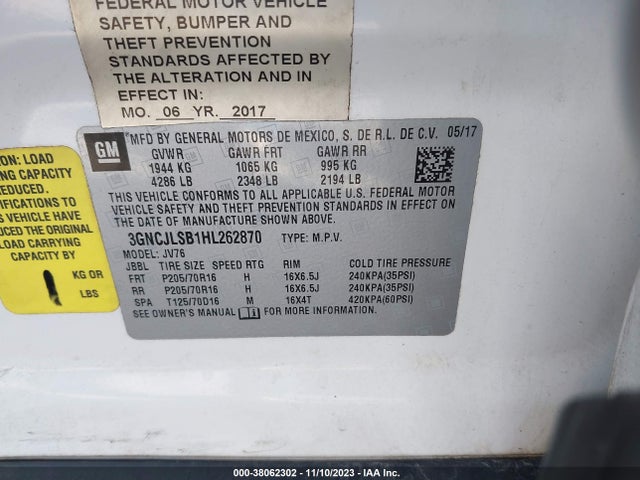 Chevrolet Trax Lt 2017 3GNCJLSB1HL262870 Image 9