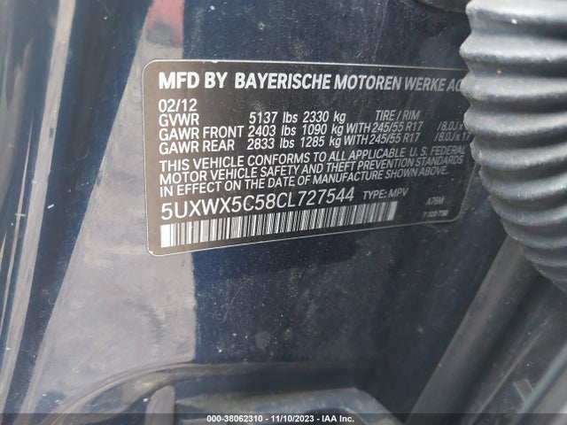 2012 BMW X3 XDRIVE28I VIN: 5UXWX5C58CL727544