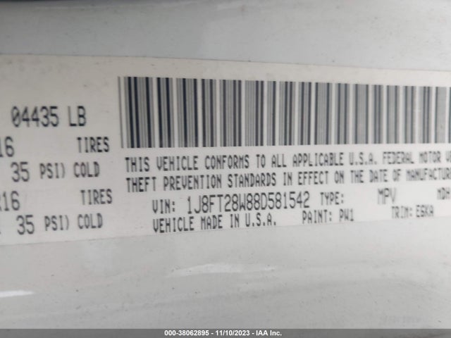 2008 JEEP PATRIOT SPORT VIN: 1J8FT28W88D581542