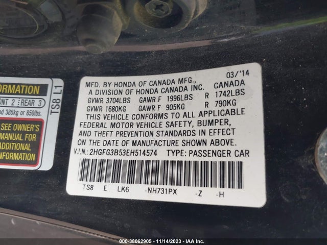 Honda Civic Lx 2014 2HGFG3B53EH514574 Image 9