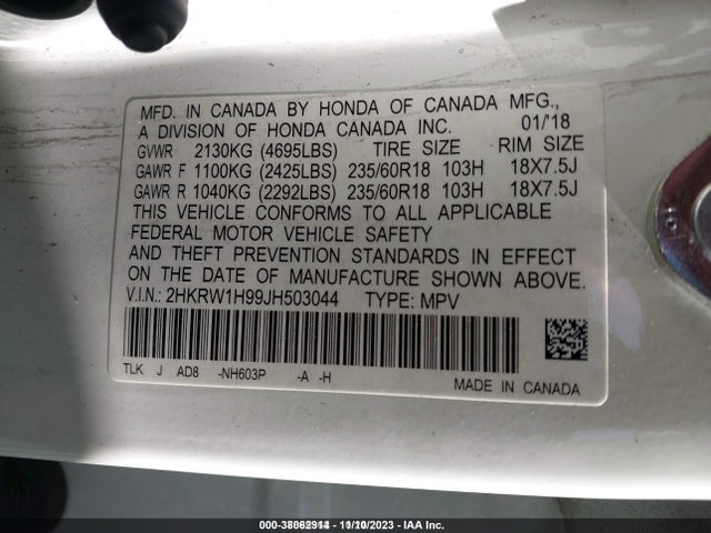 Honda Cr-v Touring 2018 2HKRW1H99JH503044 Image 9