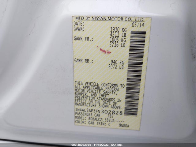 2015 NISSAN ALTIMA VIN: 1N4AL3AP3FN302828