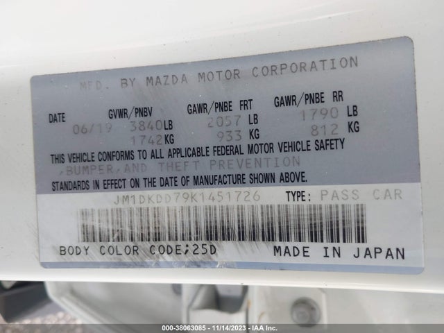 2019 MAZDA CX-3 GRAND TOURING VIN: JM1DKDD79K1451726