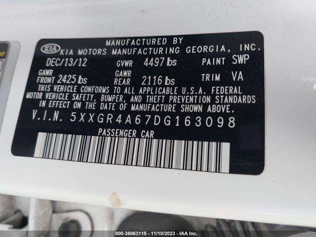Продаж на аукціоні авто 2013 Kia Optima Sx W/limited Pkg, vin: 5XXGR4A67DG163098, номер лоту: 38063115