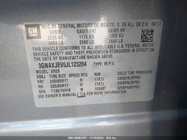 Chevrolet EQUINOX LT 2018 3GNAXJEV9JL123284 Image 9