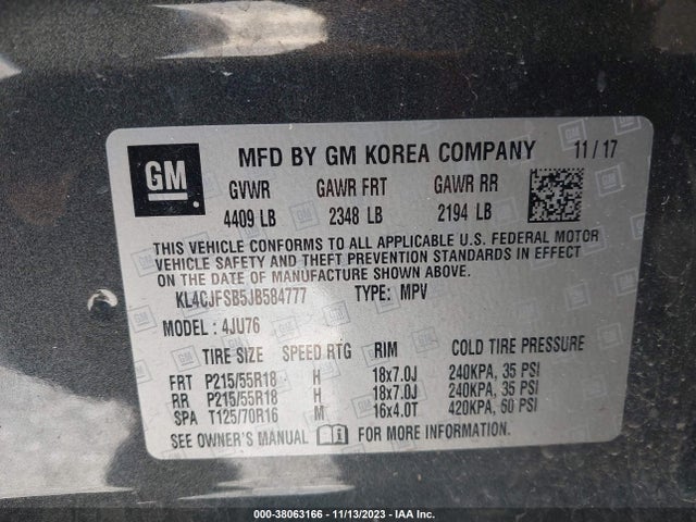 2018 BUICK ENCORE PREFERRED II VIN: KL4CJFSB5JB584777