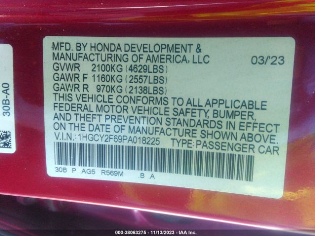 1HGCY2F69PA018225 Honda Accord Hybrid Ex-l
