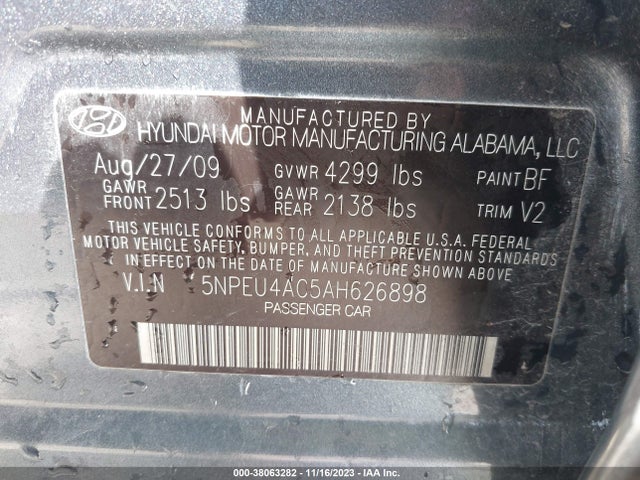 2010 HYUNDAI SONATA LIMITED VIN: 5NPEU4AC5AH626898