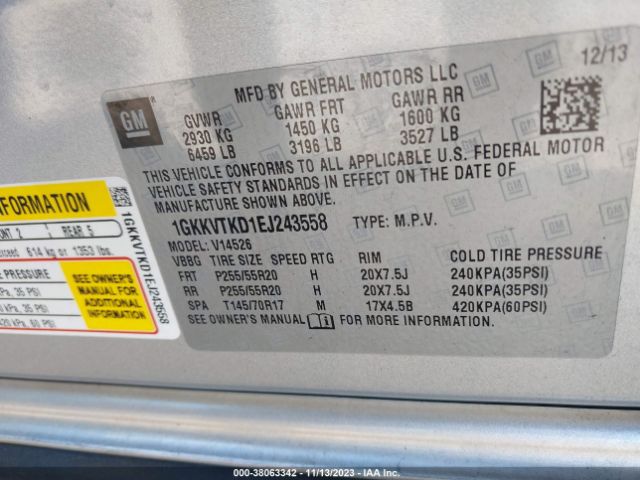 1GKKVTKD1EJ243558 GMC Acadia Denali
