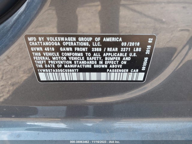 1VWBS7A33GC038977 Volkswagen Passat 1.8t Se