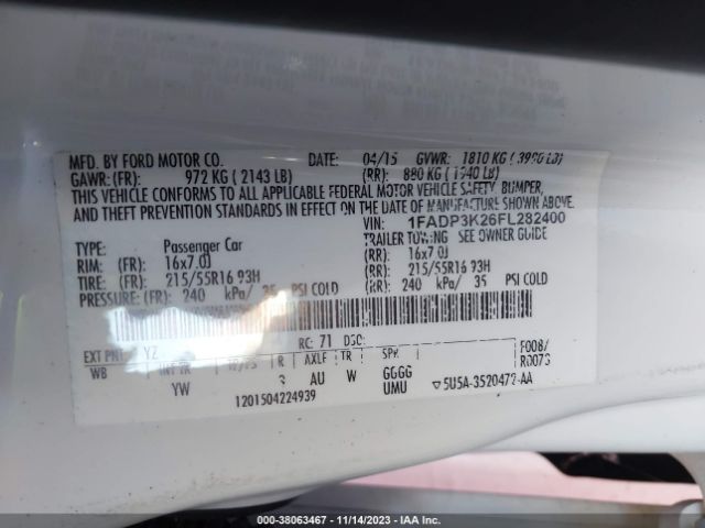 1FADP3K26FL282400 Ford FOCUS SE