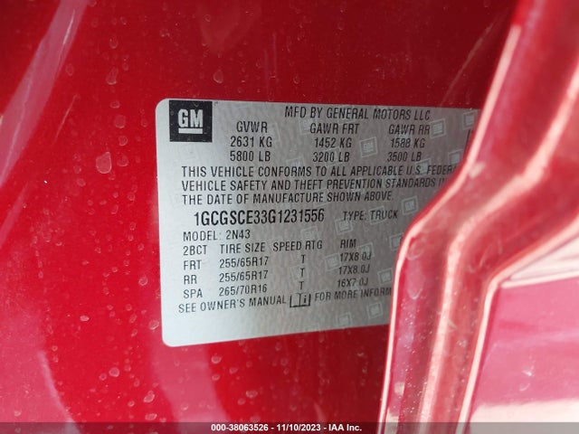 Chevrolet Colorado Lt 2016 1GCGSCE33G1231556 Image 9