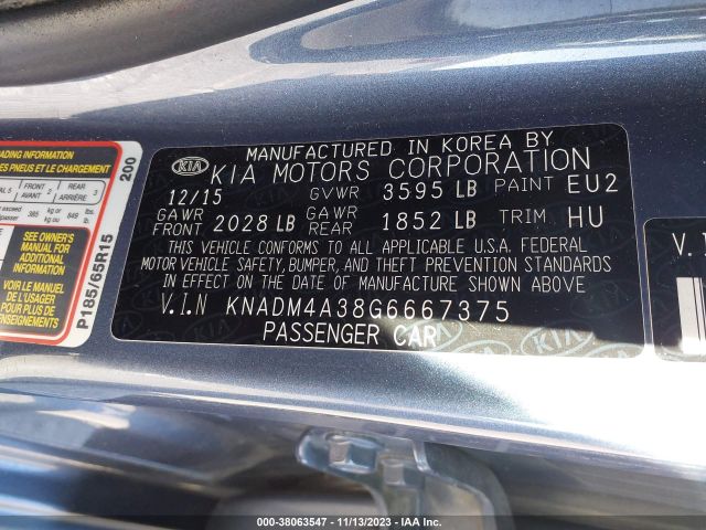 KNADM4A38G6667375 KIA RIO LX