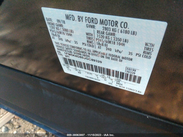Ford EXPLORER XLT 2018 1FM5K8D89JGC89320 Image 9
