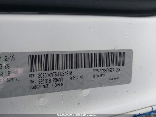 2018 DODGE CHARGER POLICE RWD VIN: 2C3CDXAT6JH254610