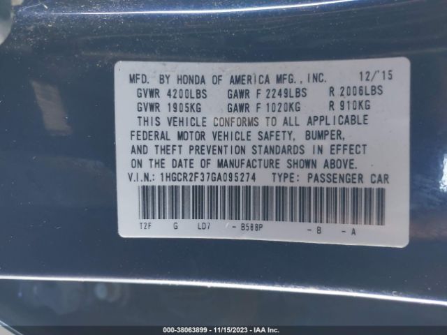 1HGCR2F37GA095274 Honda ACCORD LX