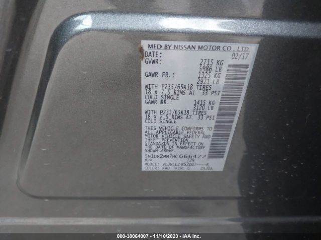 5N1DR2MM7HC666472 Nissan Pathfinder Sv