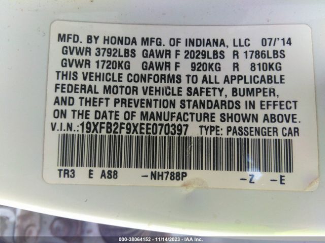 19XFB2F9XEE070397 Honda Civic Ex-l