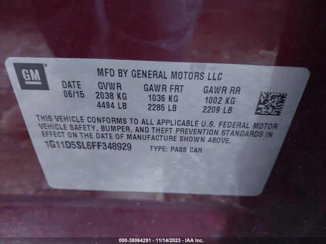 Chevrolet MALIBU 2LT 2015 1G11D5SL6FF348929 Image 9