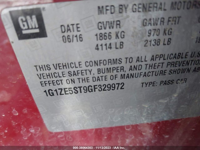 Chevrolet MALIBU 1LT 2016 1G1ZE5ST9GF329972 Image 9