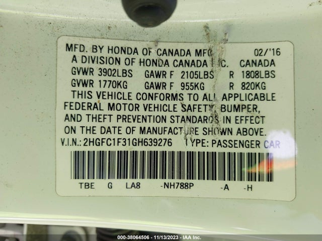 Honda Civic Ex-t 2016 2HGFC1F31GH639276 Image 9