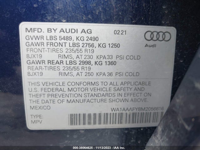 WA1AAAFY8M2056616 Audi Q5 Premium 45 Tfsi Quattro S Tronic