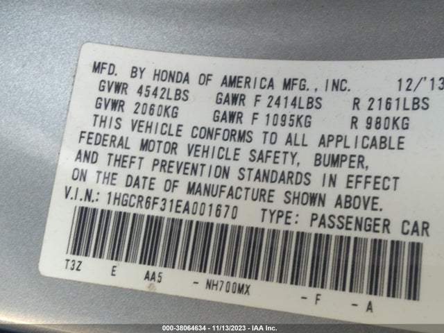 Honda ACCORD HYBRID 2014 1HGCR6F31EA001670 Image 9