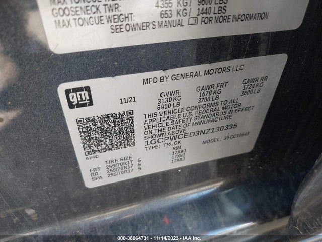 2022 CHEVROLET SILVERADO 1500 LTD 2WD SHORT BED LT VIN: 1GCPWCED3NZ130335