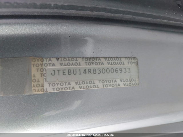 2003 TOYOTA 4RUNNER SR5 SPORT VIN: JTEBU14R830006933
