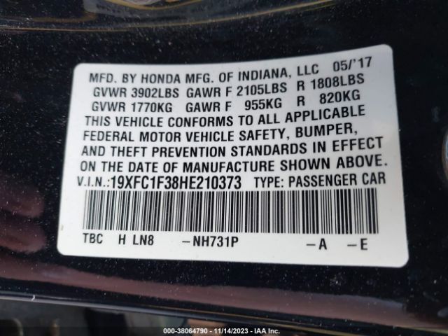 19XFC1F38HE210373 Honda Civic Ex-t