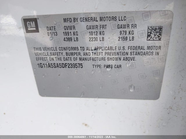 2013 CHEVROLET MALIBU 1FL VIN: 1G11A5SA5DF239575
