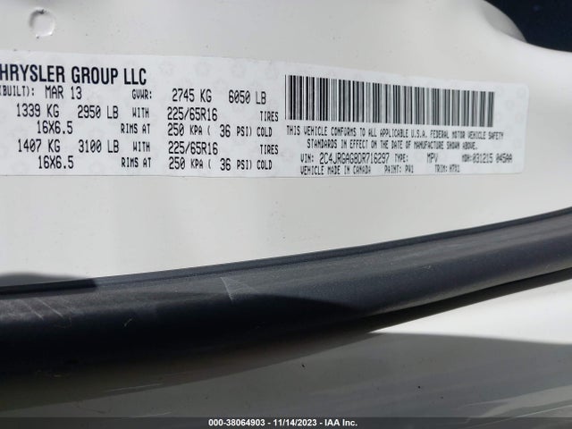 2013 RAM CARGO TRADESMAN VIN: 2C4JRGAG8DR716297