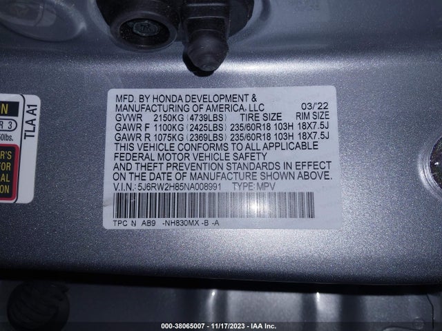 Honda Cr-v Awd Ex-l 2022 5J6RW2H85NA008991 Image 9