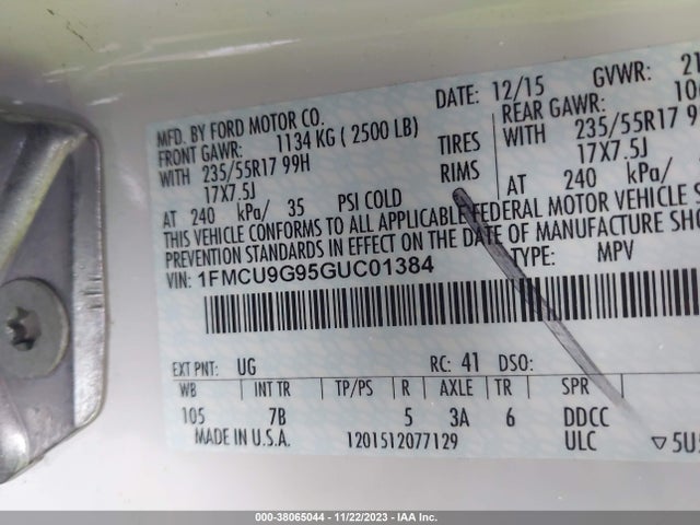 Ford ESCAPE SE 2016 1FMCU9G95GUC01384 Image 9