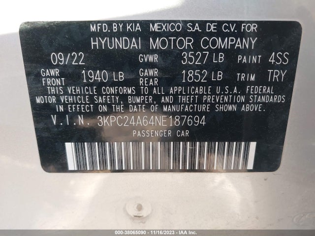 Hyundai Accent Sel 2022 3KPC24A64NE187694 Image 9
