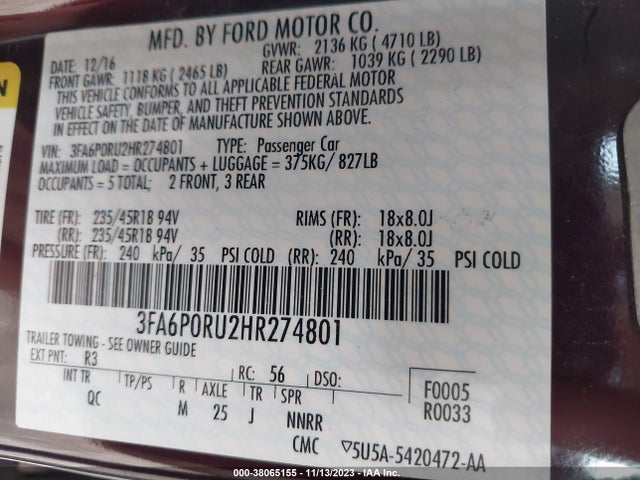 Ford Fusion Hybrid Platinum 2017 3FA6P0RU2HR274801 Image 9