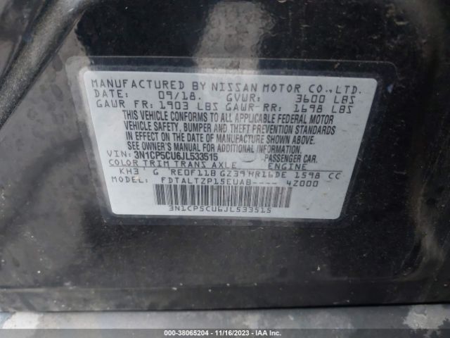 3N1CP5CU6JL533515 Nissan KICKS SR