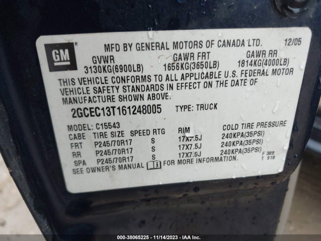 2006 CHEVROLET SILVERADO 1500 LT1 VIN: 2GCEC13T161248005
