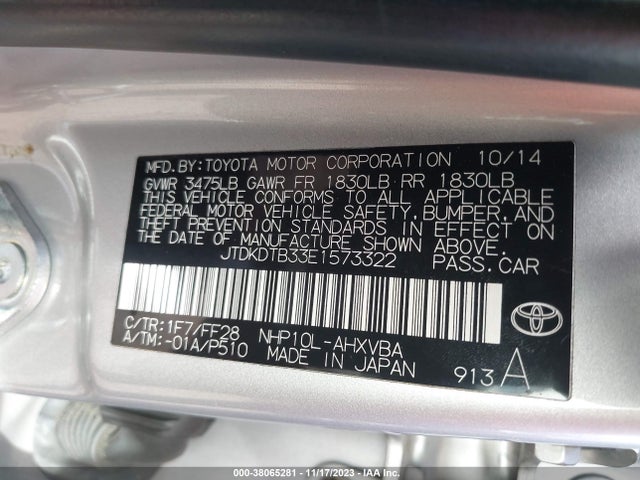 Toyota Prius C Two 2014 JTDKDTB33E1573322 Image 9